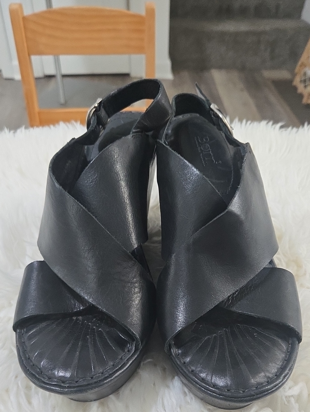 Born Black Leather Crisscross Slingback Sandals Size 9.5